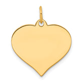 10K Gold Heart Disc Charm with Polished Finish, Engravable Design